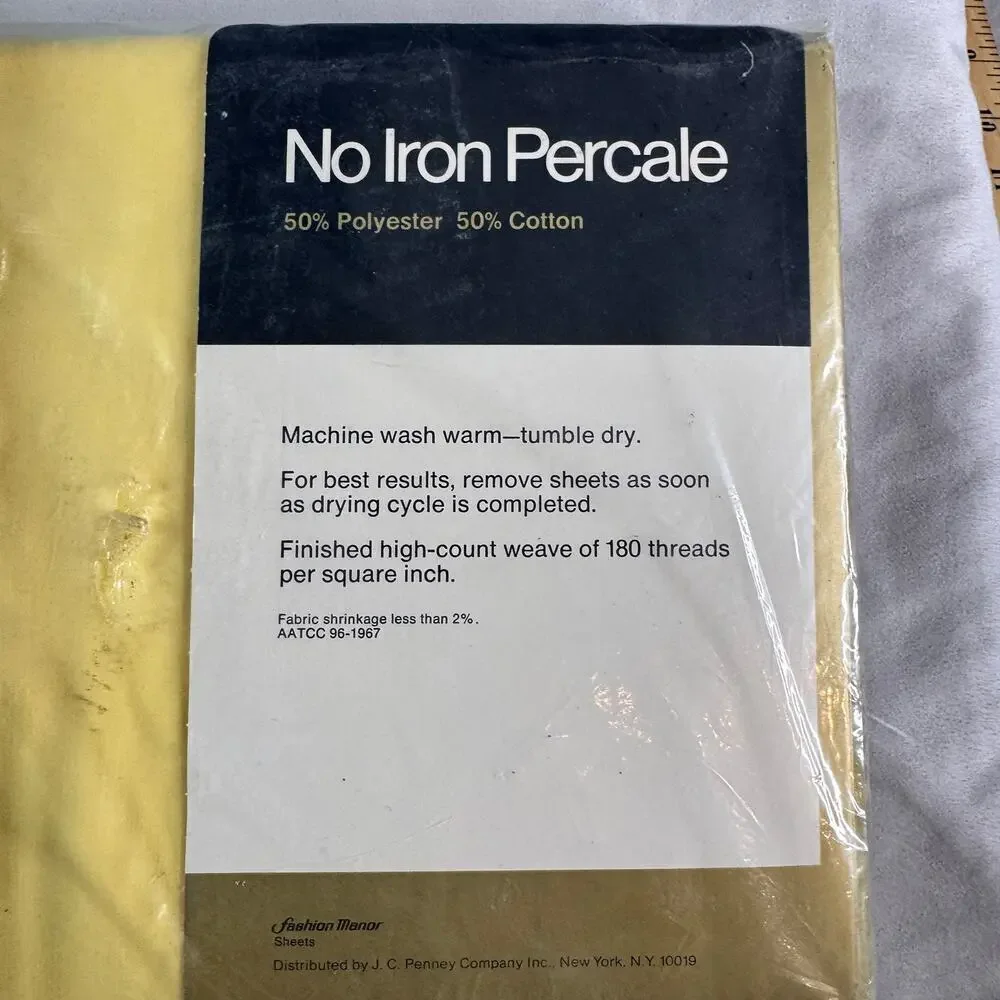 Vintage JCPenney Yellow Full Sheet Set Percale No Iron Pillowcases Fitted Flat